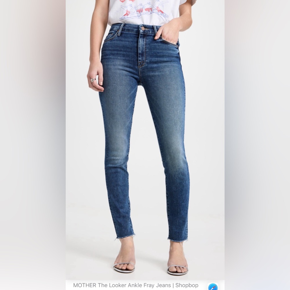 MOTHER the looker ankle fray- High Rise Blue Jeans